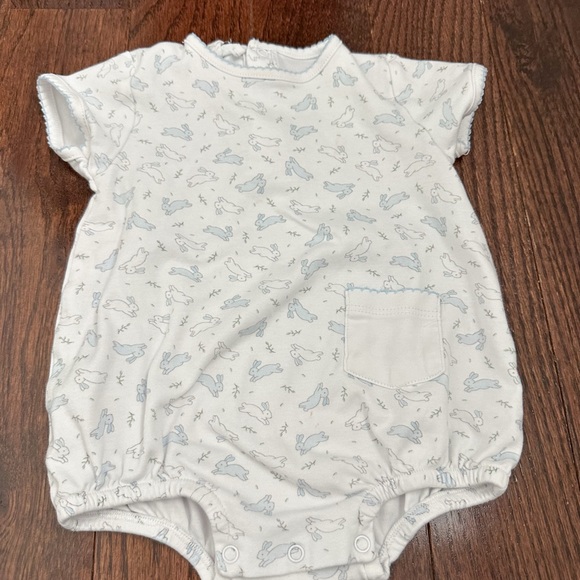 White Baby Romper with Blue Animal Print - Picture 1 of 3